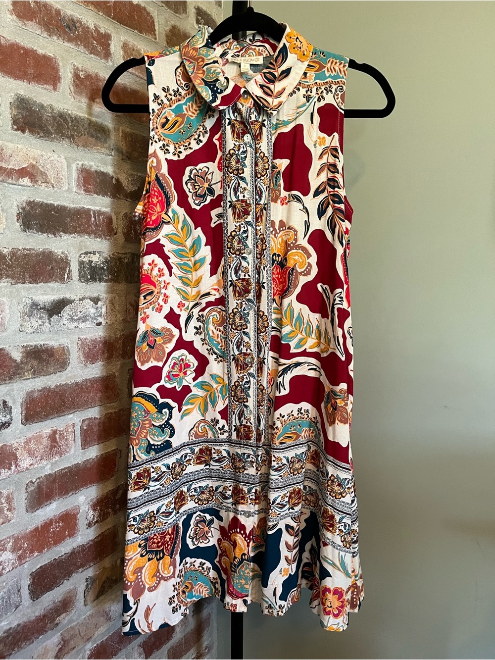 Fig + Flower floral dress with collar | size small